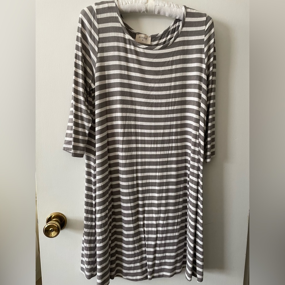 Everly t shirt dress gray and white striped